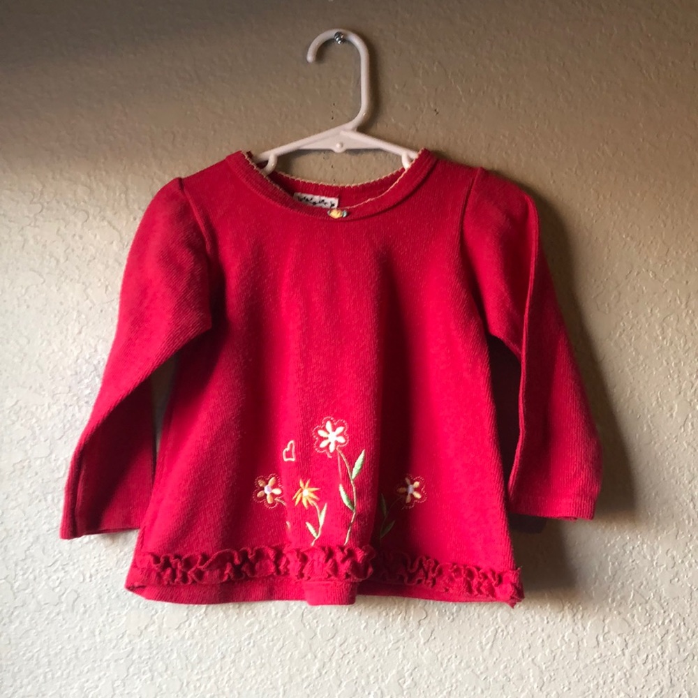 Little Lass Red Floral Long Sleeve Top